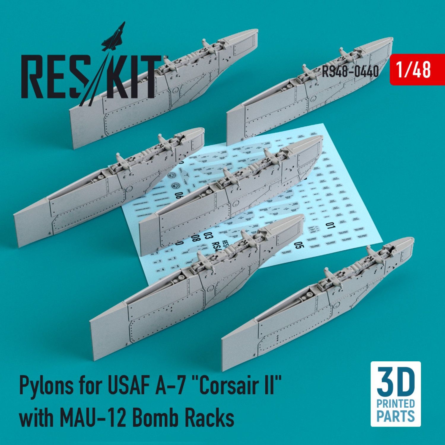 RS48-0440 - Pylons for USAF A-7 &quot;Corsair II&quot; with MAU-12 Bomb Racks - 1:48