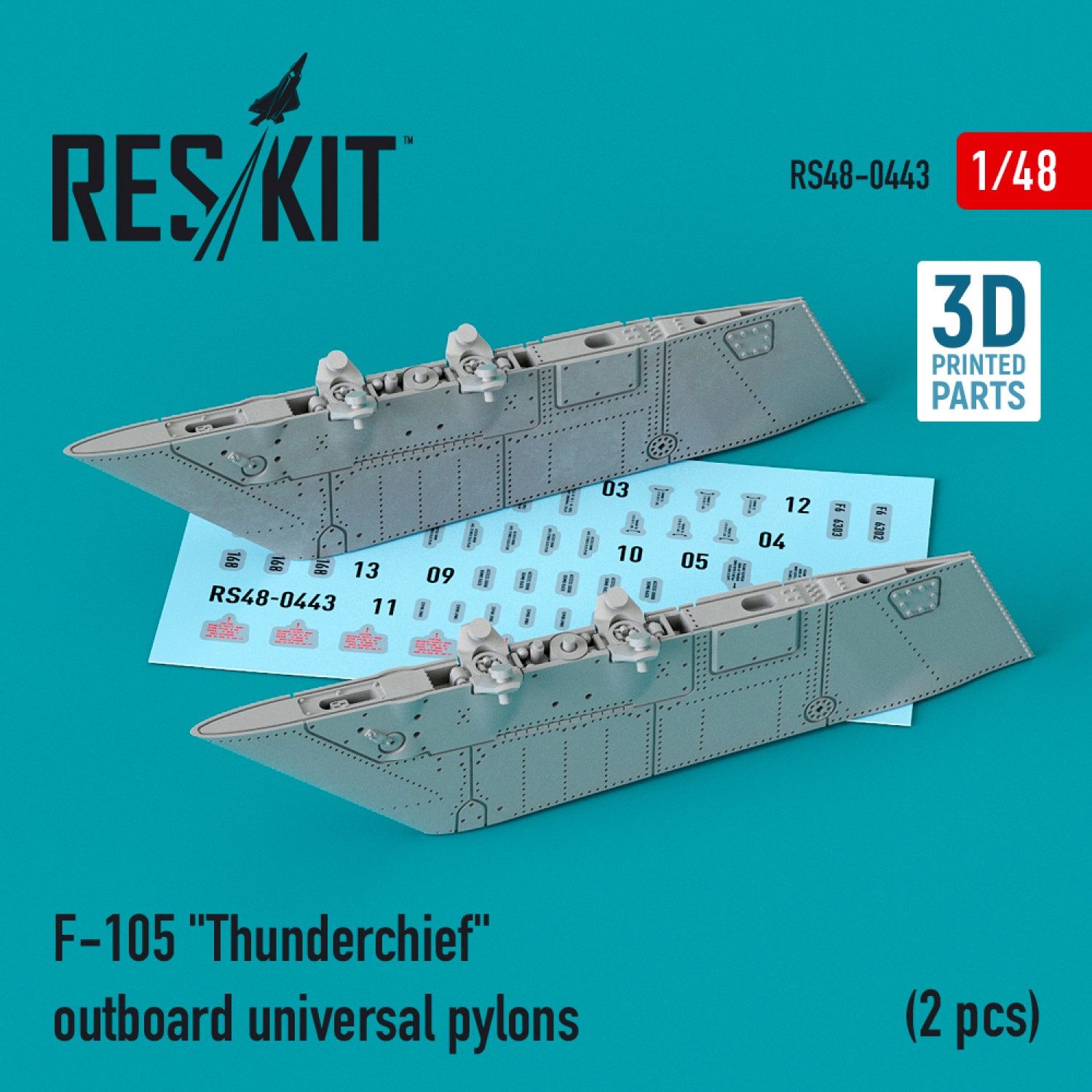 RS48-0443 - F-105 &quot;Thunderchief&quot; outboard universal pylons (2 pcs) (3D Printing) - 1:48