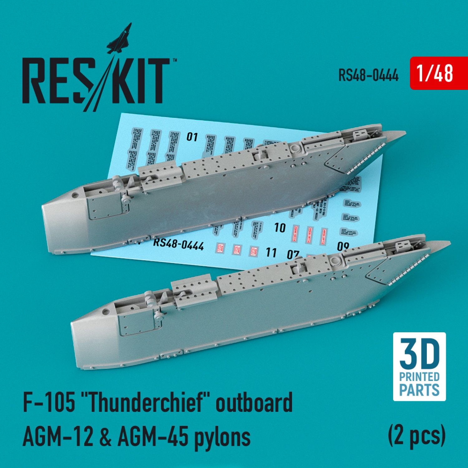 RS48-0444 - F-105 &quot;Thunderchief&quot; outboard AGM-12 &amp; AGM-45 pylons (2 pcs) (3D Printing) - 1:48