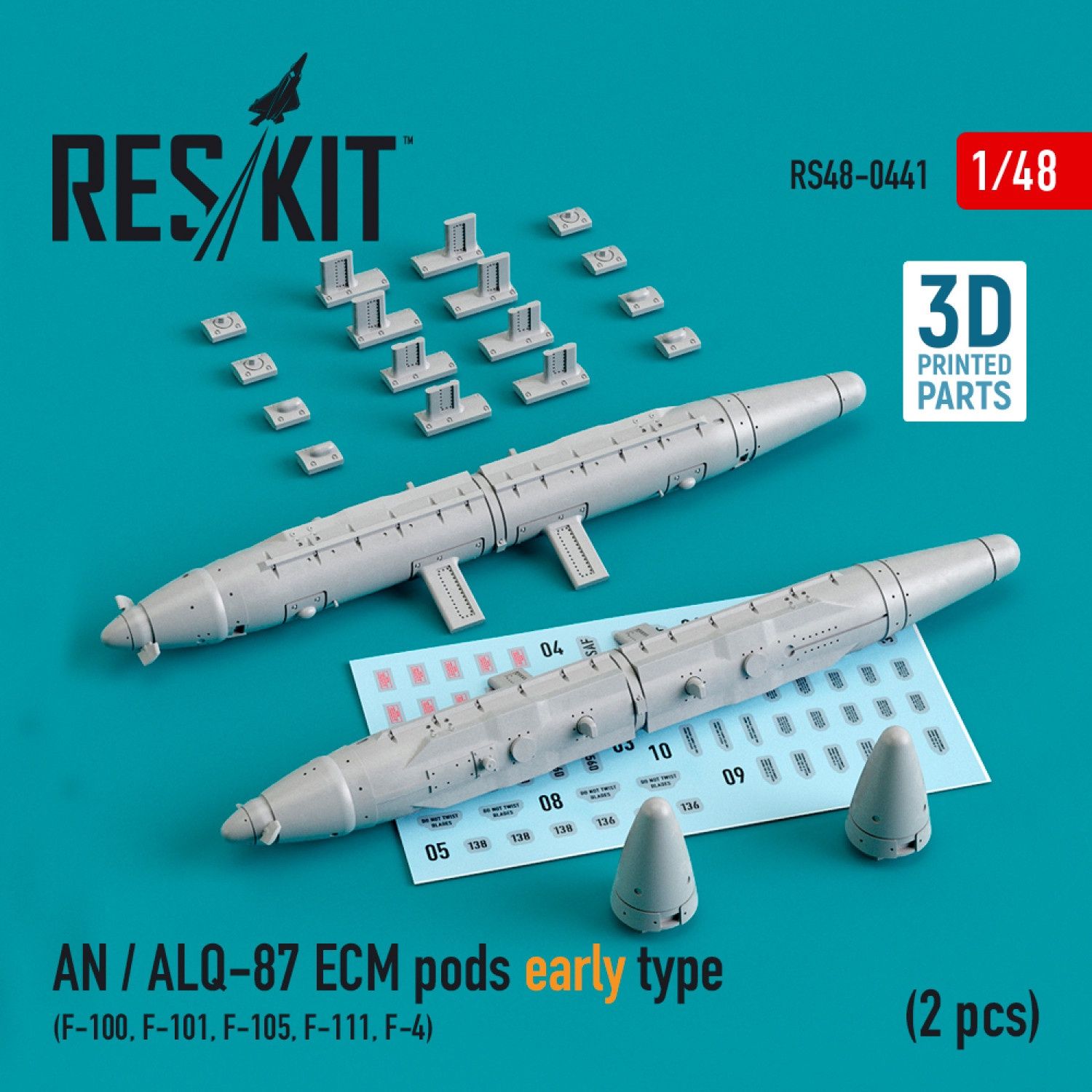 RS48-0441 - AN / ALQ-87 ECM pods early type (2 pcs) (F-100, F-101, F-105, F-111, F-4) (3D Printing) - 1:48