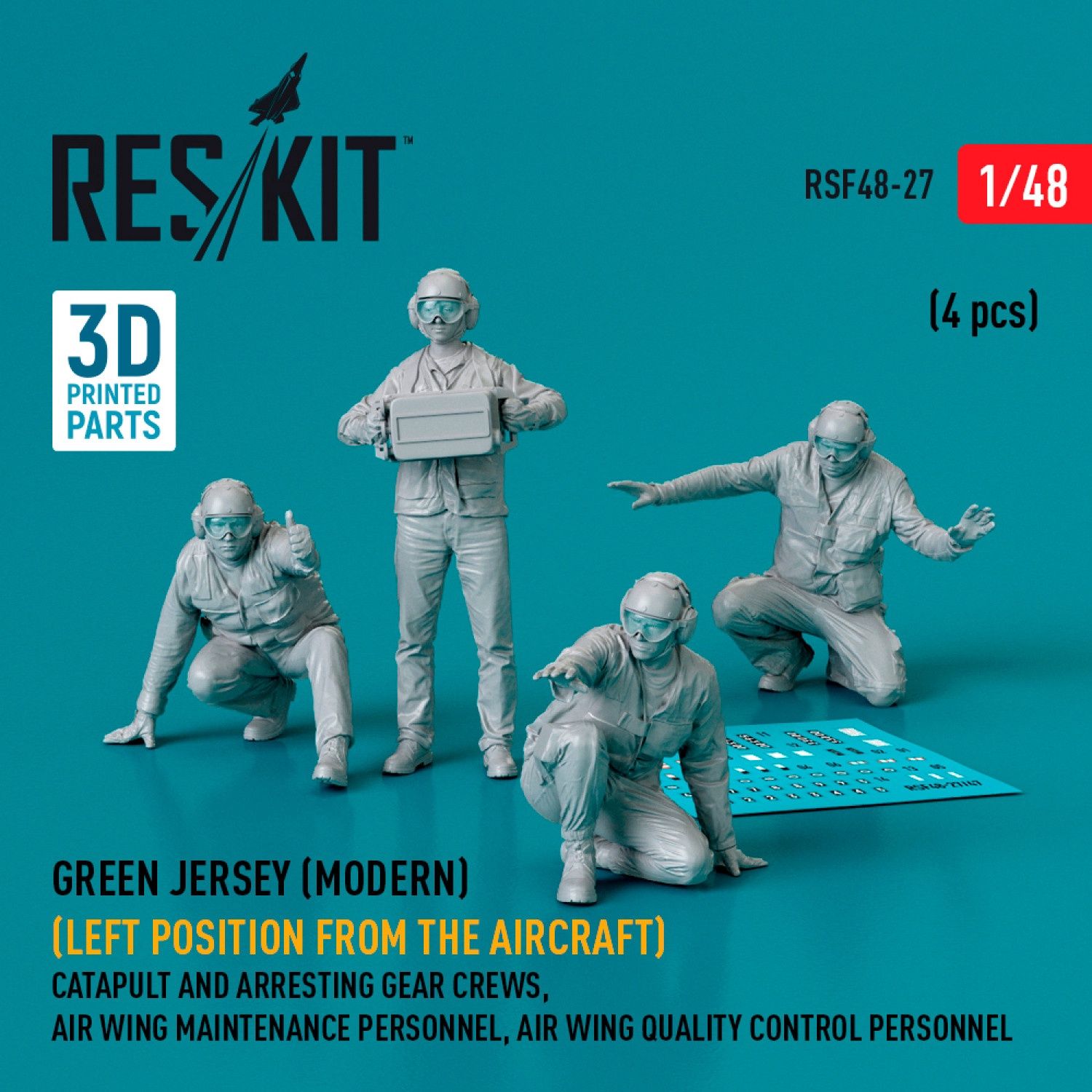 RSF48-0027 - Green jersey (Modern) (Left position from the aircraft) Catapult and Arresting Gear Crews, Air Wing Maintenance Personnel, Air Wing Quality Control Personnel (4 pcs) (3D Printed)  - 1:48
