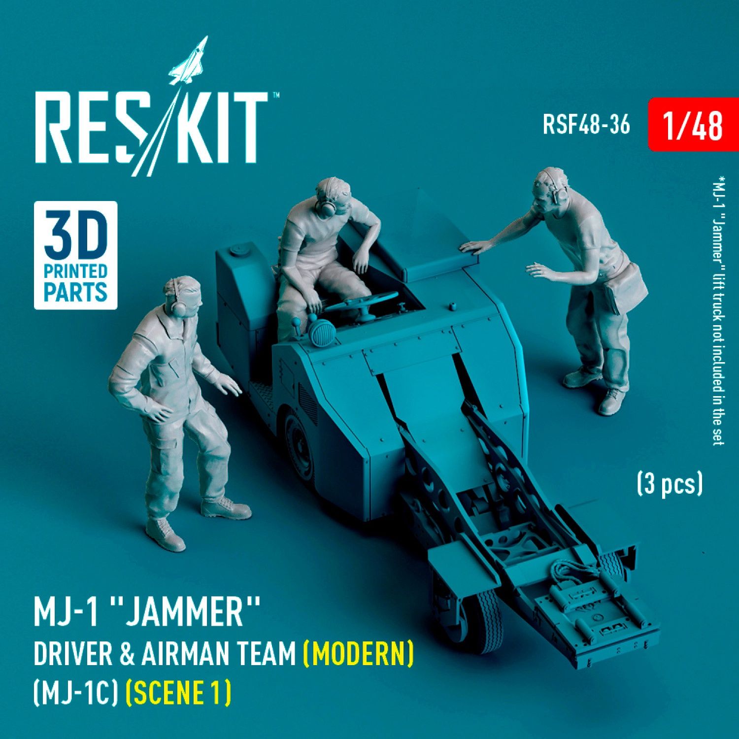 RSF48-0036 - MJ-1 &quot;Jammer&quot; Driver &amp; airman team (Modern) (MJ-1C) (scene 1) (3 pcs) (3D Printed)  - 1:48