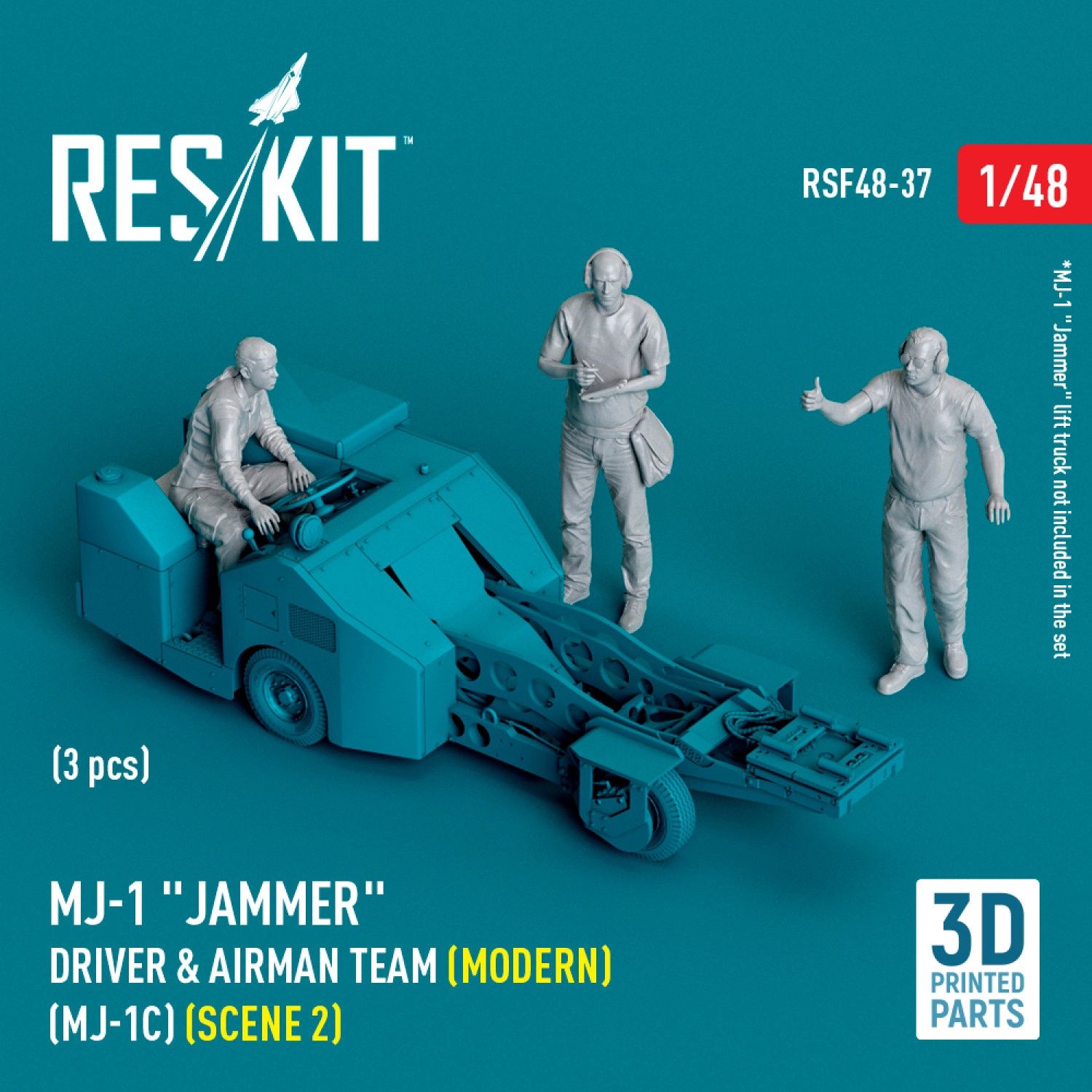 RSF48-0037 - MJ-1 &quot;Jammer&quot; Driver &amp; airman team (Modern) (MJ-1C) (scene 2) (3 pcs) (3D Printed)  - 1:48