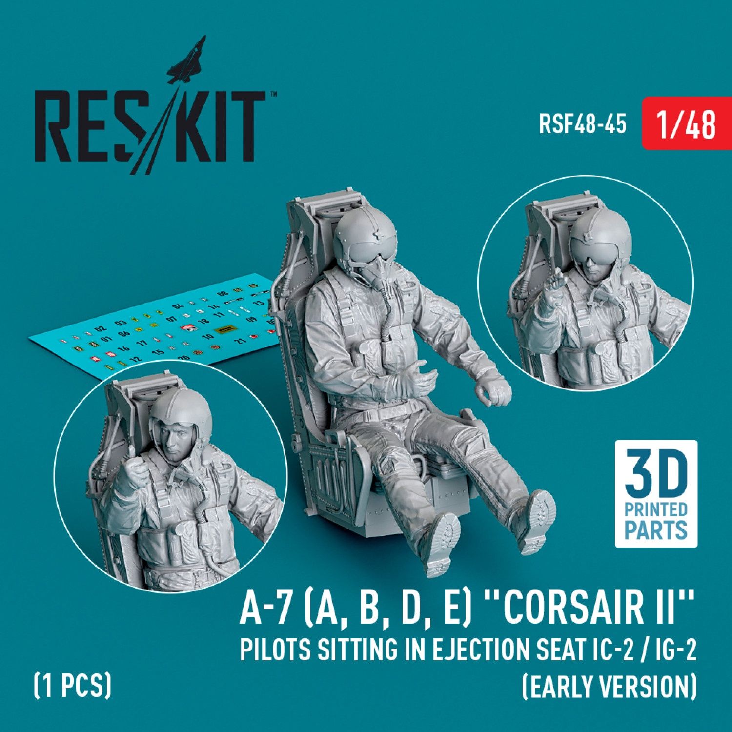 RSF48-0045 - A-7 (A, B, D, E) &quot;Corsair II&quot; pilots sitting in ejection seat IC-2 / IG-2  (early version) (3D Printed) (1 pcs)  - 1:48