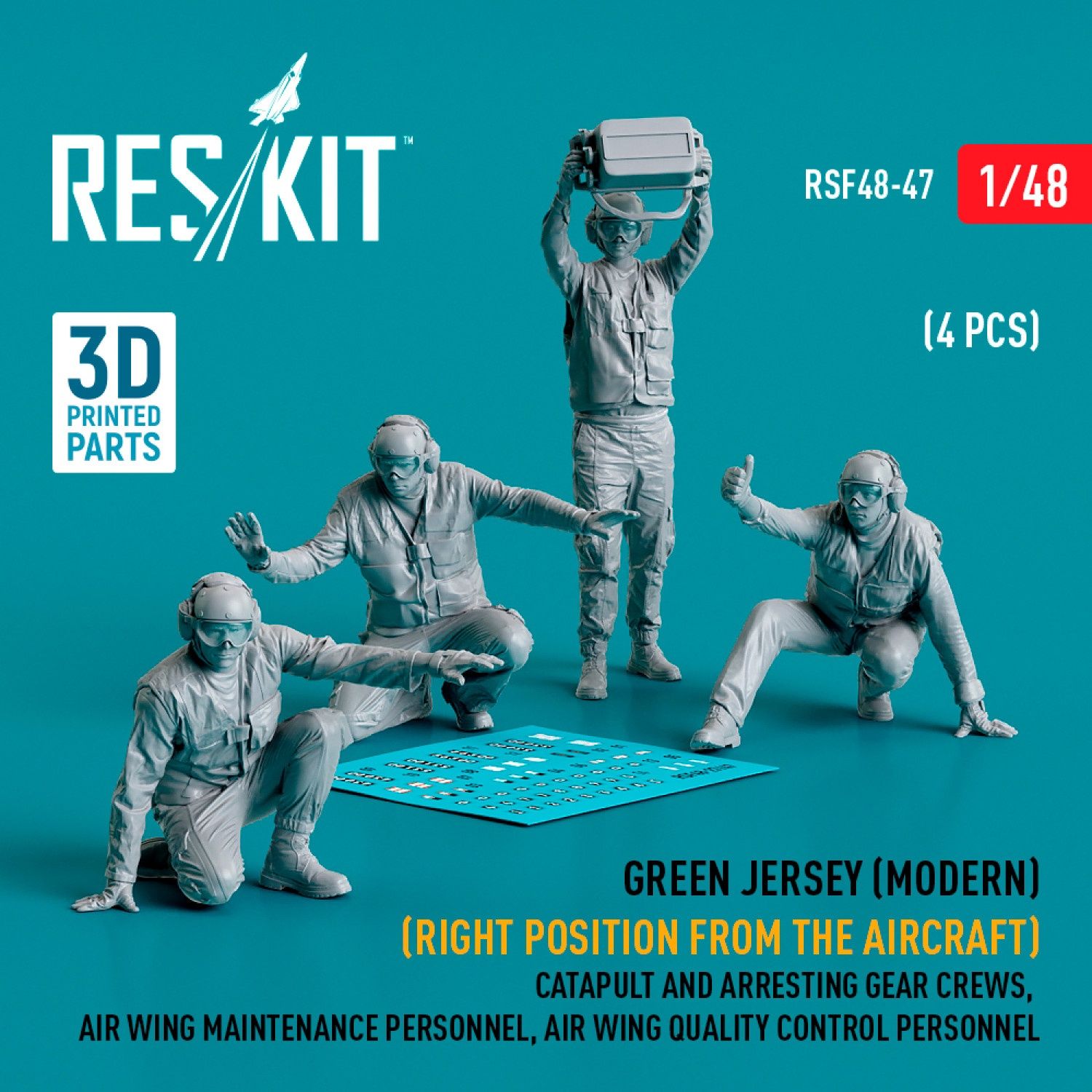 RSF48-0047 - Green jersey (Modern) (Right position from the aircraft) Catapult and Arresting Gear Crews, Air Wing Maintenance Personnel, Air Wing Quality Control Personnel (4 pcs) (3D Printed)  - 1:48