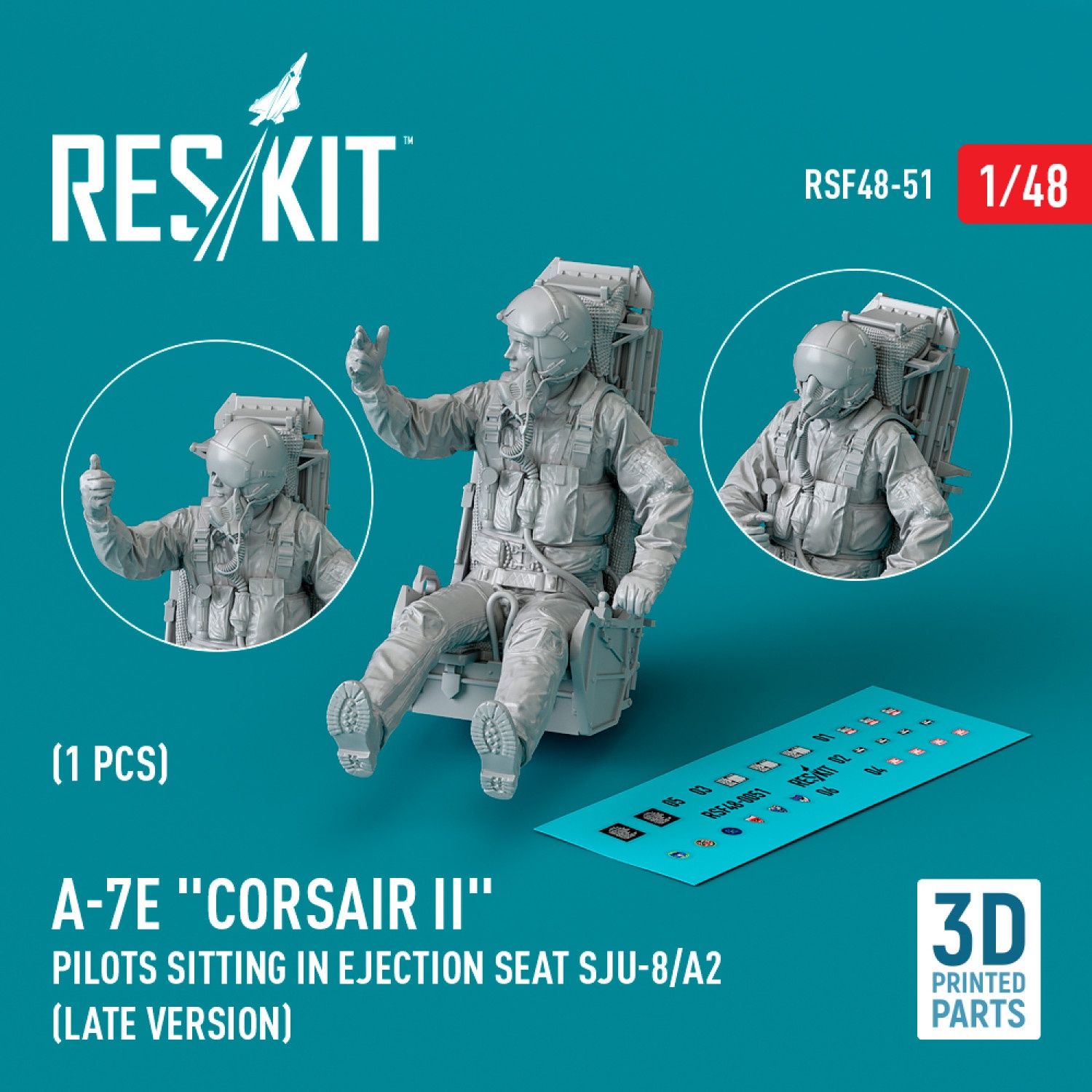 RSF48-0051 - A-7E &quot;Corsair II&quot; pilot sitting in ejection seat SJU-8/A2  (late version) (3D Printed) (1 pcs)  - 1:48