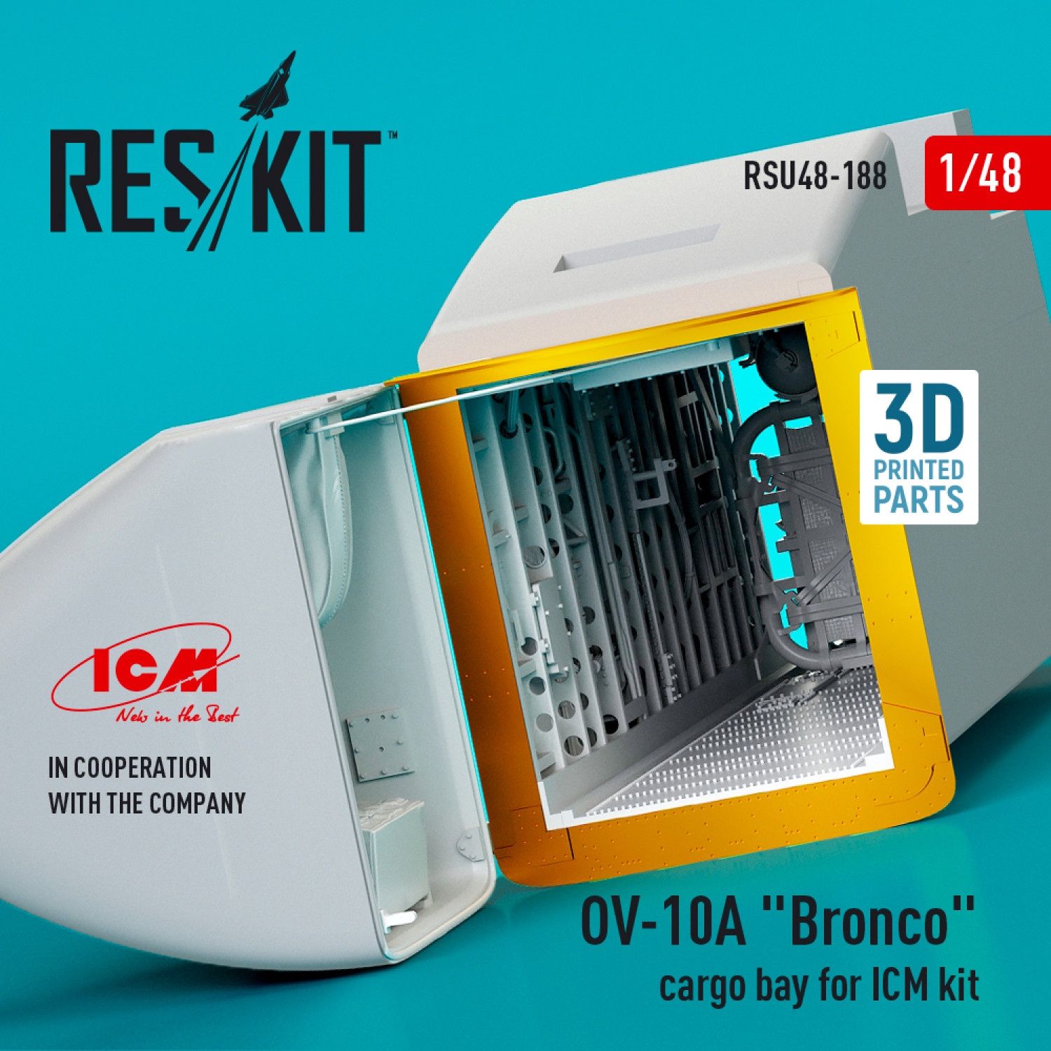 RSU48-0188 - OV-10A &quot;Bronco&quot; cargo bay for ICM kit (3D Printed)  - 1:48
