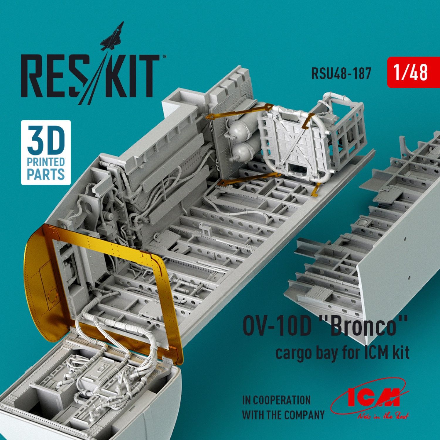 RSU48-0187 - OV-10D &quot;Bronco&quot; cargo bay for ICM kit (3D Printed)  - 1:48