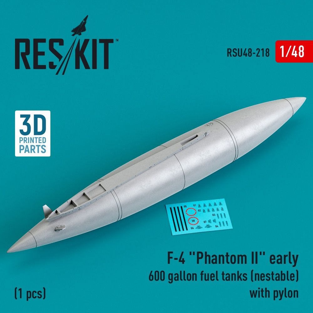 RSU48-0218 - F-4 &quot;Phantom II&quot; early 600 gallon fuel tanks (nestable) with pylon (1 pcs) - 1:48