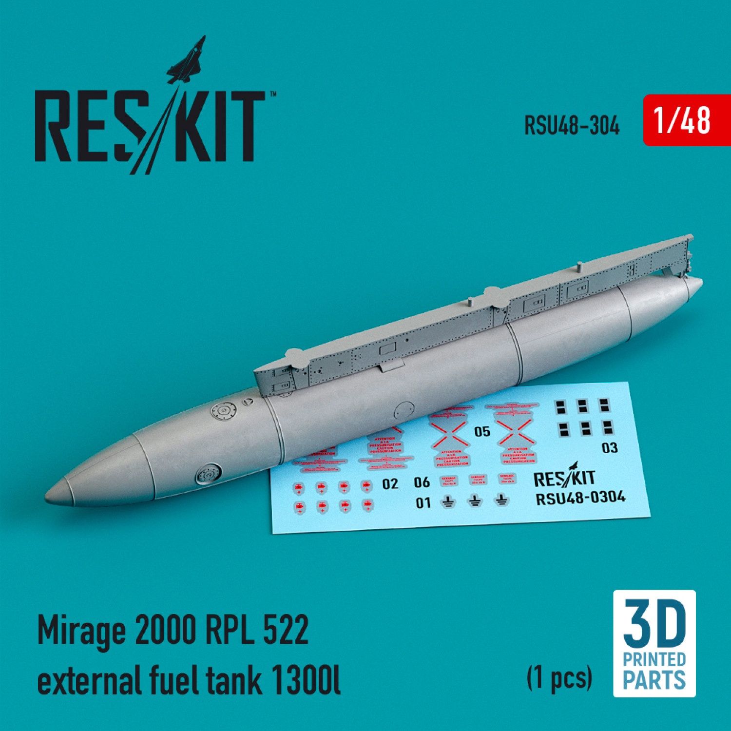 RSU48-0304 - Mirage 2000 RPL 522 external fuel tank 1300lt (3D Printing) - 1:48