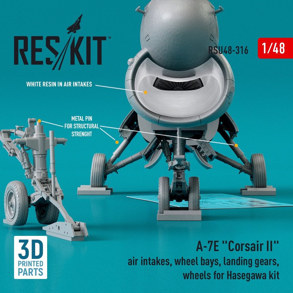 RSU48-0316 - A-7E &quot;Corsair II&quot; air intakes, wheel bays, landing gears, wheels for Hasegawa kit - 1:48