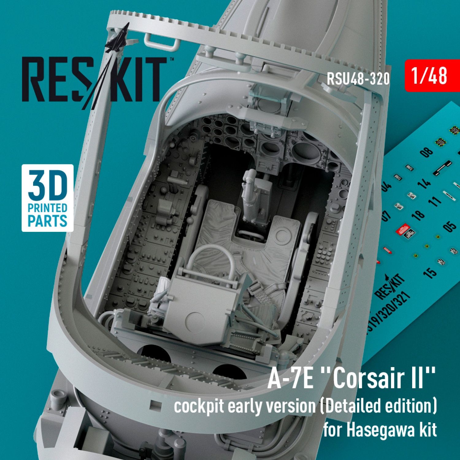 RSU48-0320 - A-7E &quot;Corsair II&quot; cockpit early version (Detailed edition) for Hasegawa kit (3D Printed)  - 1:48