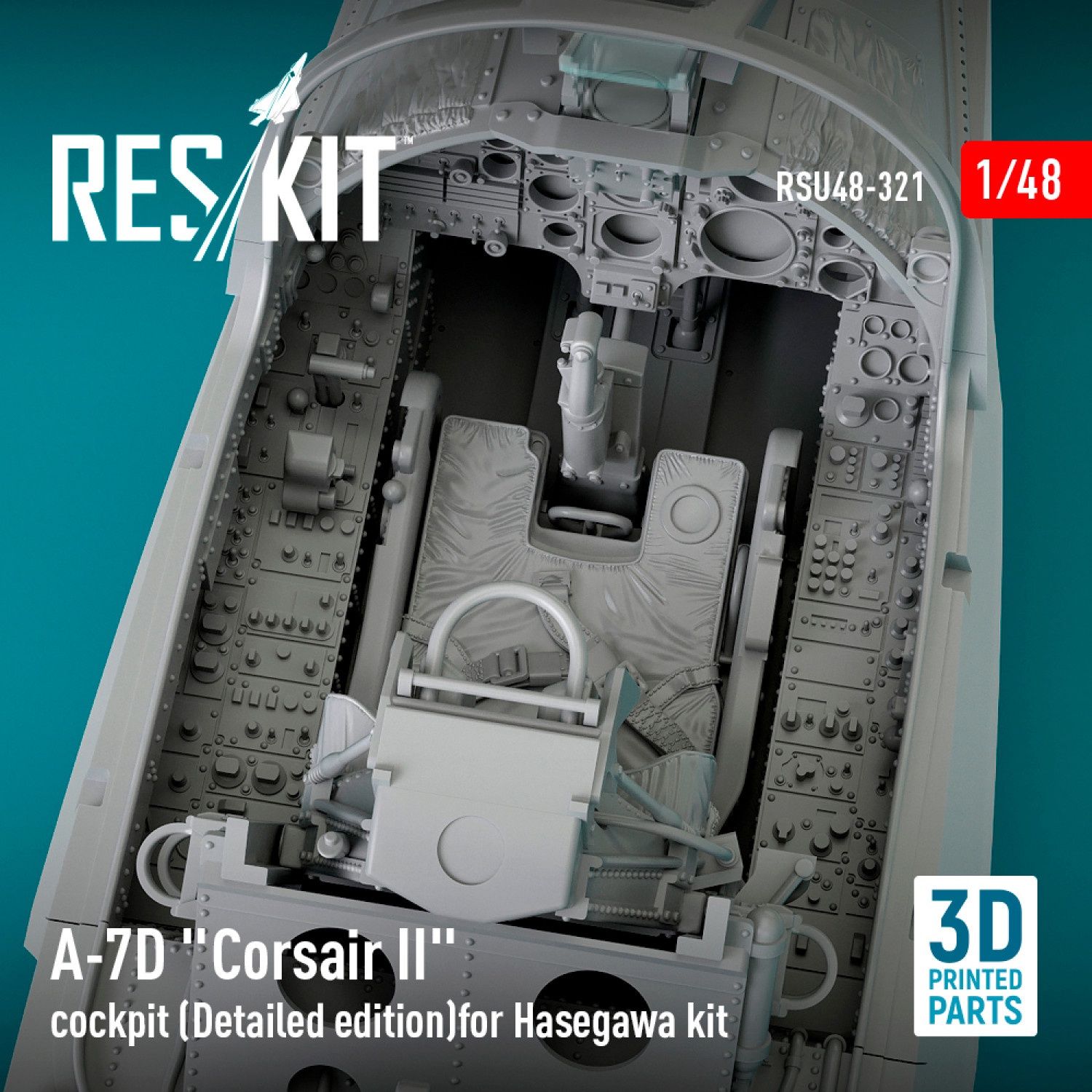 RSU48-0321 - A-7D &quot;Corsair II&quot; cockpit (Detailed edition) for Hasegawa kit (3D Printed)  - 1:48