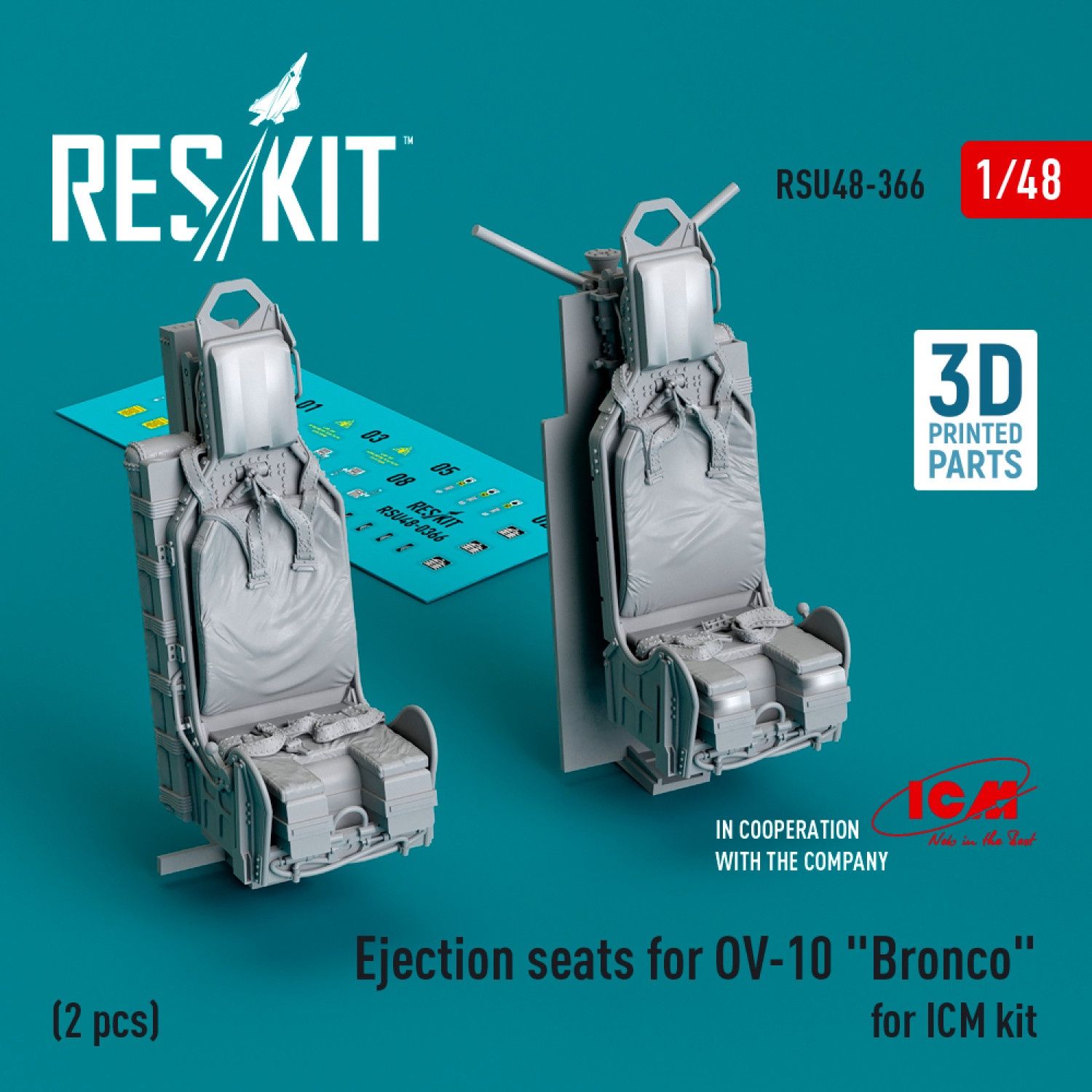 RSU48-0366 - Ejection seats for OV-10 &quot;Bronco&quot; (2 pcs) for ICM kit (3D Printed)  - 1:48