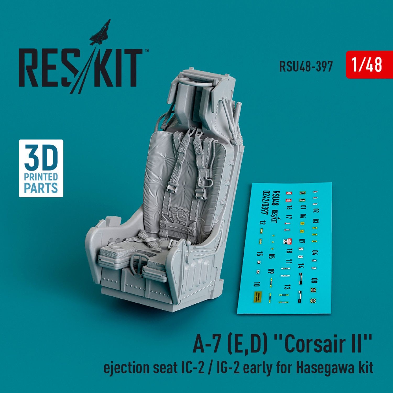 RSU48-0397 - A-7 (E,D) "Corsair II" ejection seat IC-2 / IG-2 early for Hasegawa kit (3D Printed)  - 1:48