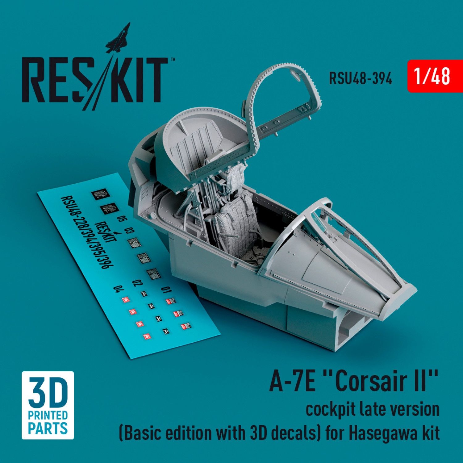 RSU48-0394 - A-7E &quot;Corsair II&quot; cockpit late version (Basic edition with 3D decals) for Hasegawa kit (3D Printed)  - 1:48