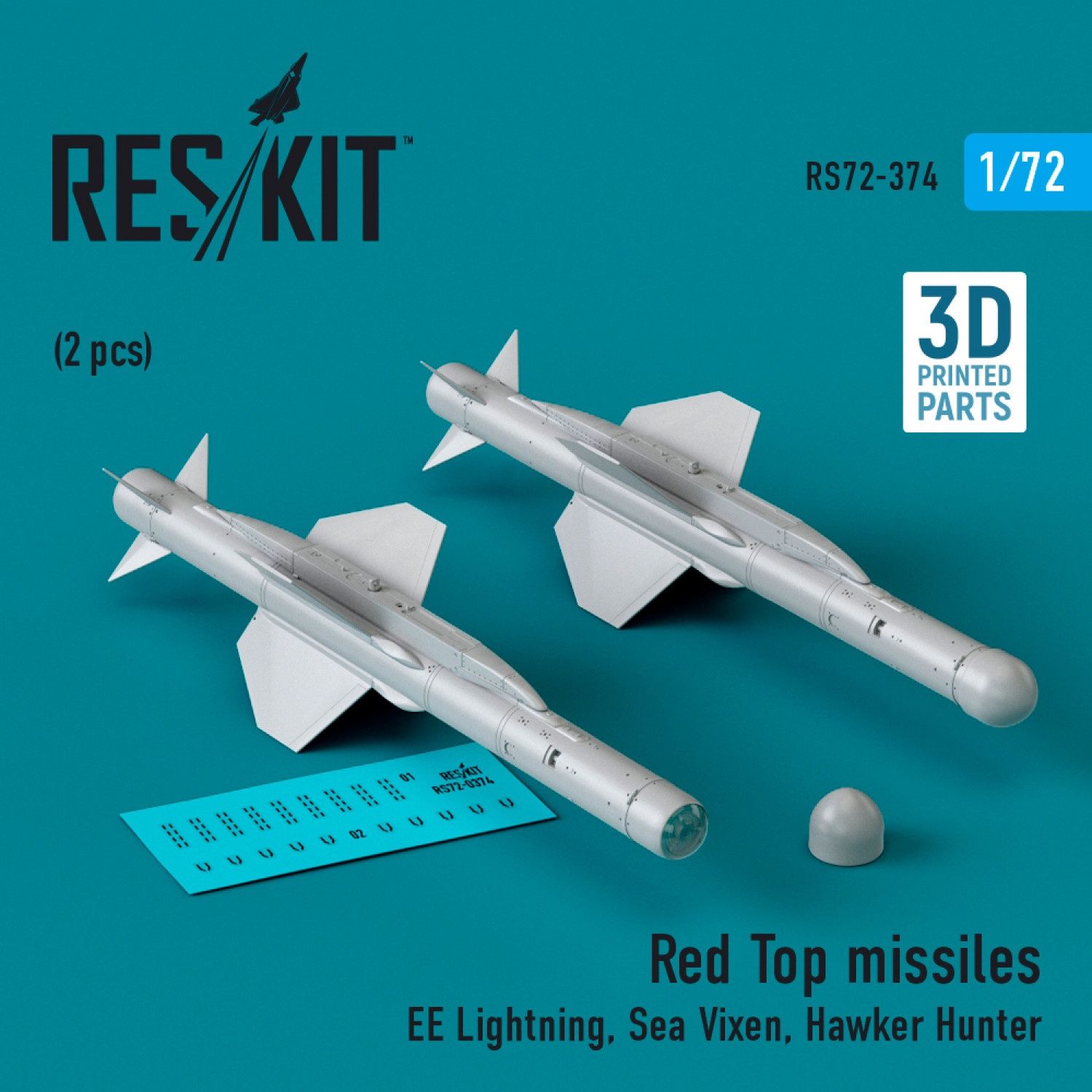 RS72-0374 - Red Top missiles (2 pcs) (EE Lightning, Sea Vixen, Hawker Hunter) (3D Printed)  - 1:72