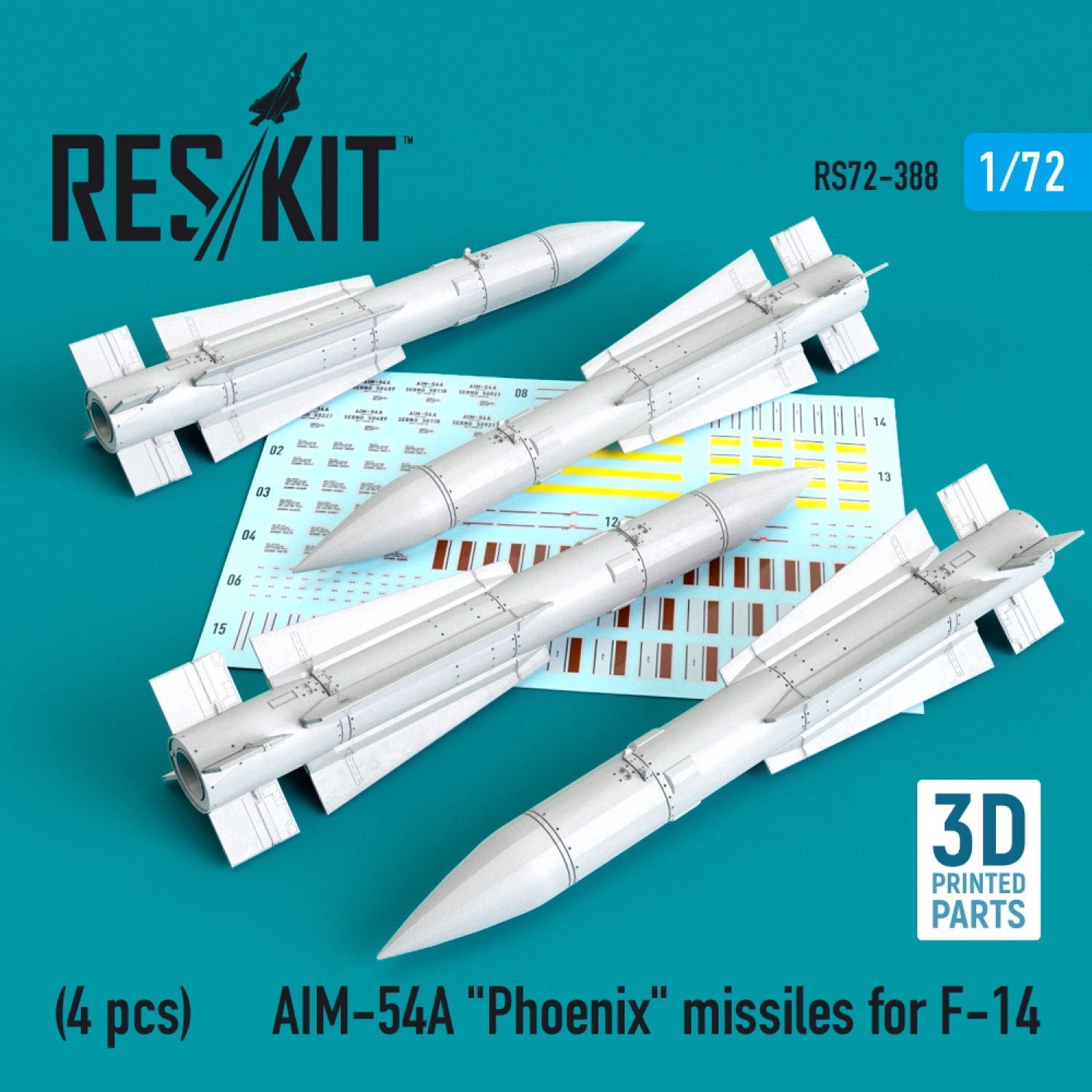 RS72-0388 - AIM-54A &quot;Phoenix&quot; missiles for F-14 (4pcs) - 1:72