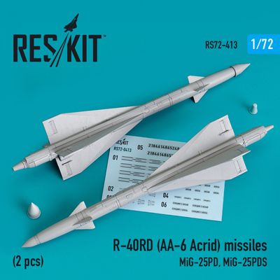 RS72-0413 - R-40RD (AA-6 Acrid) missiles (2 pcs) (MiG-25PD, MiG-25PDS) (3D printing) - 1:72