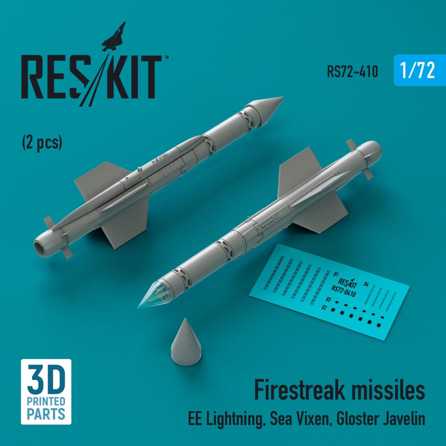 RS72-0410 - Firestreak missiles (2pcs) (EE Lightning, Sea Vixen, Gloster Javelin) (3D Printed)  - 1:72