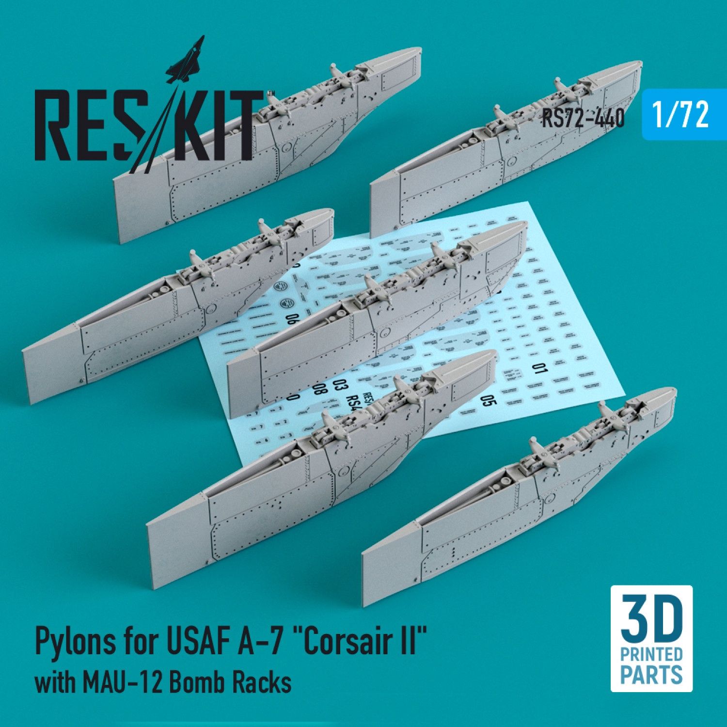 RS72-0440 - Pylons for USAF A-7 &quot;Corsair II&quot; with MAU-12 Bomb Racks  - 1:72