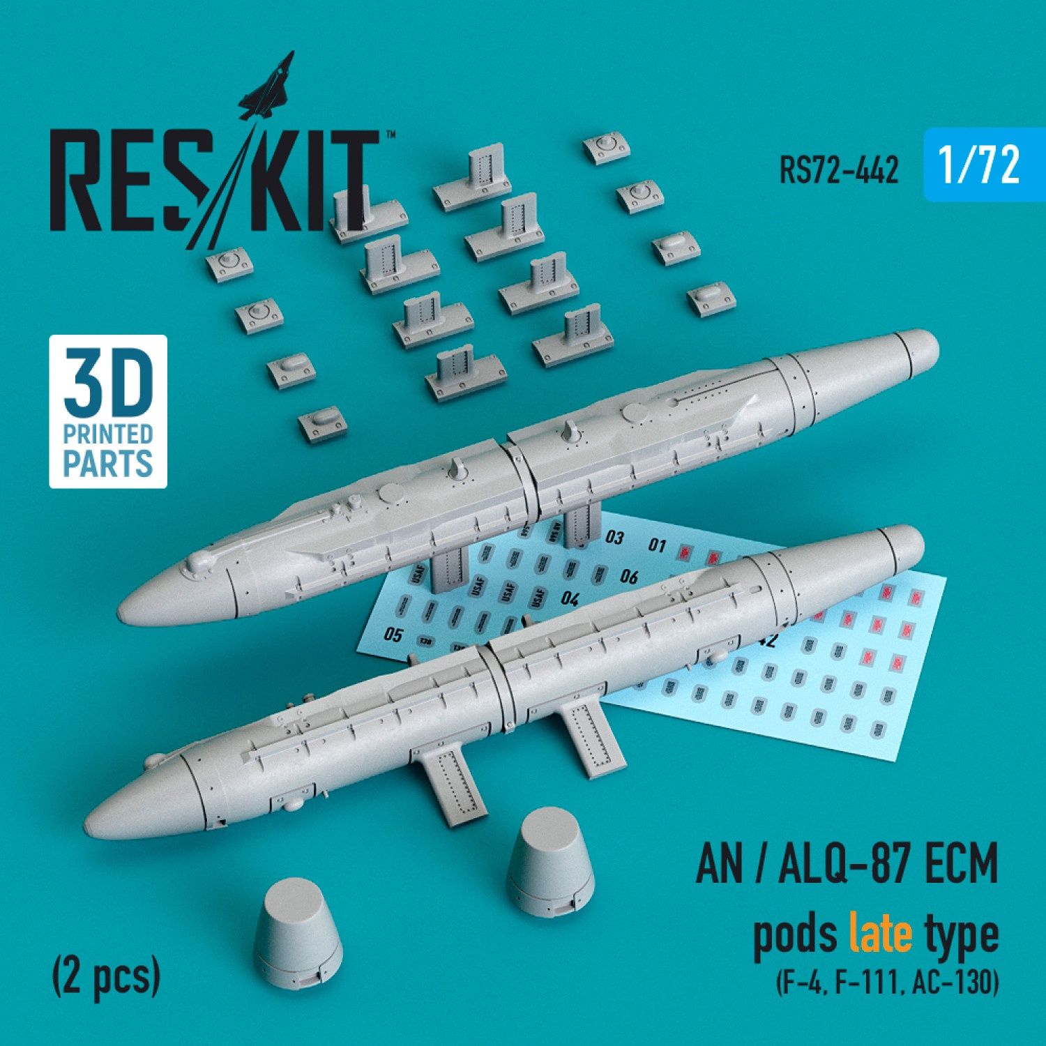 RS72-0442 - AN / ALQ-87 ECM pods late type (2 pcs) (F-4, F-111, AC-130) (3D printing) - 1:72