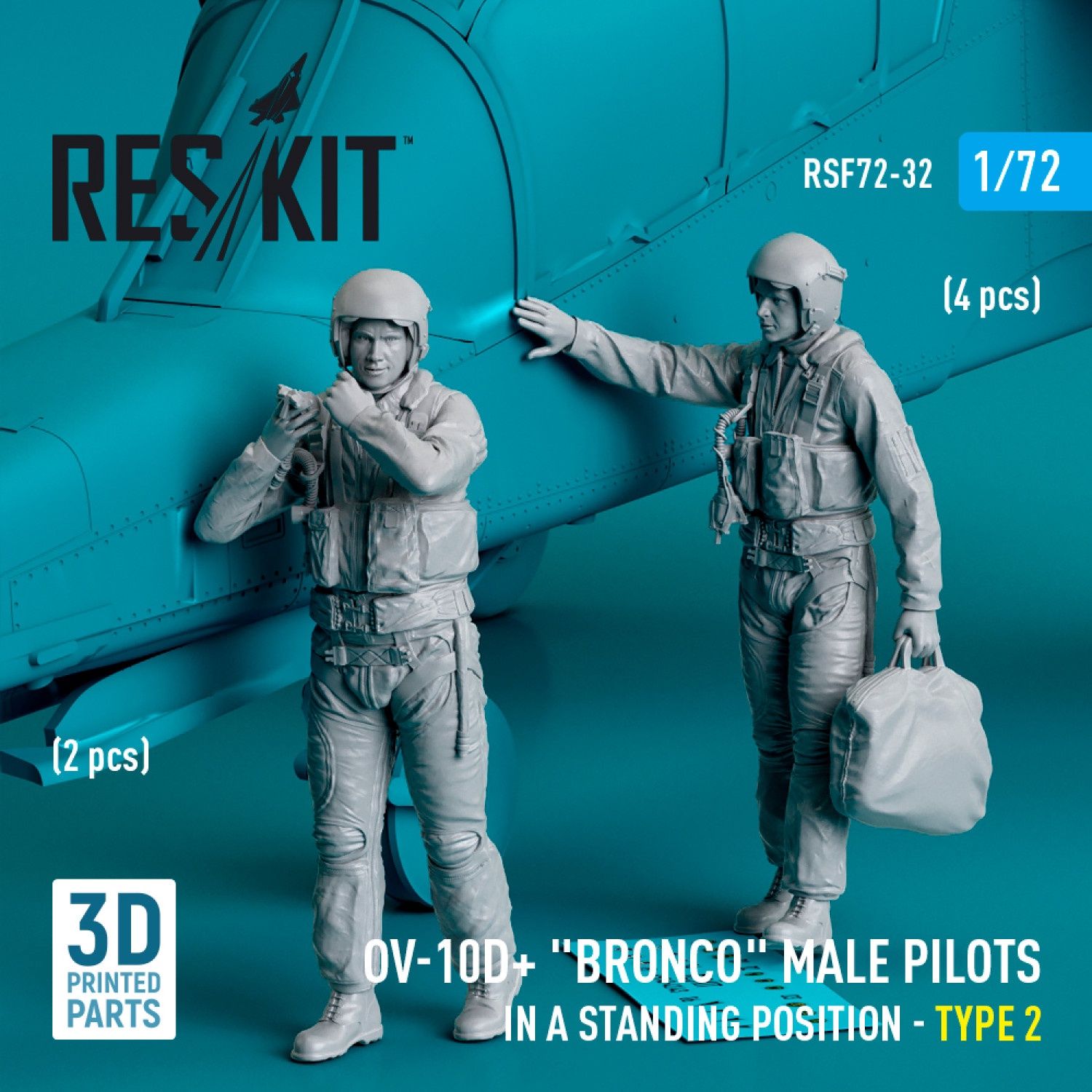 RSF72-0032 - OV-10D+ &quot;Bronco&quot; male pilots (in a standing position - type 2) (2 pcs) (3D Printed)  - 1:72