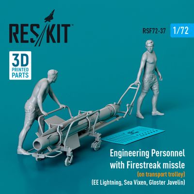 RSF72-0037 - Engineering Personnel with Firestreak missle (on transport trolley)  (EE Lightning, Sea Vixen, Gloster Javelin) (1 pcs) (3D Printed) - 1:72