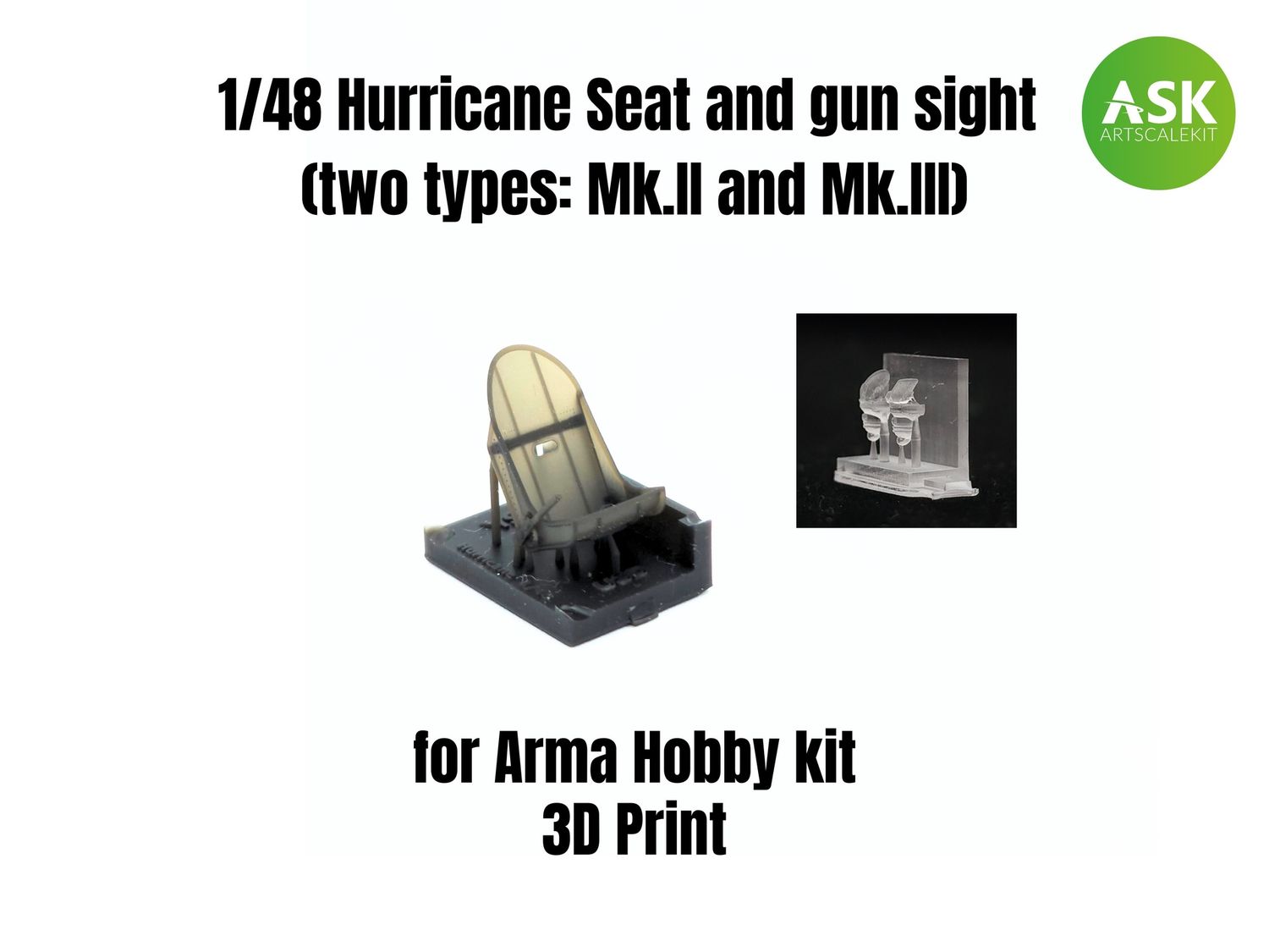 200-A48005 - Hurricane Seat and gun sight (two types: Mk.II and Mk.III) - 1:48