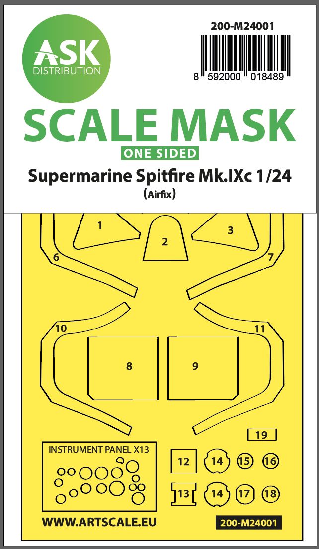 200-M24001 - Spitfire Mk.IX one-sided express self-adhesive masks for Airfix - 1:24