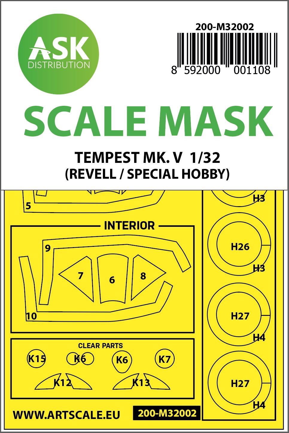 200-M32002 - Hawker Tempest Mk.V double-sided painting mask for Revell / Special Hobby - 1:32