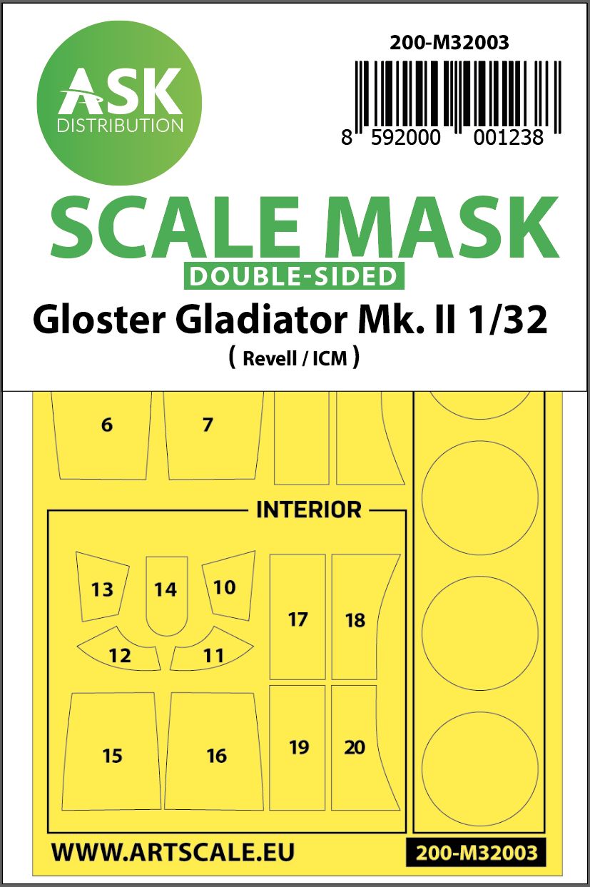 200-M32003 - Gloster Gladiator double-sided painting mask for Revell / ICM - 1:32