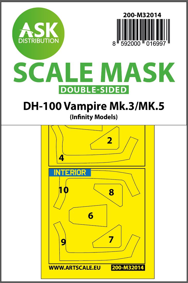 200-M32014 - DH-100 Vampire Mk.3 / Mk.5 double-sided express masks for Infinity - 1:32