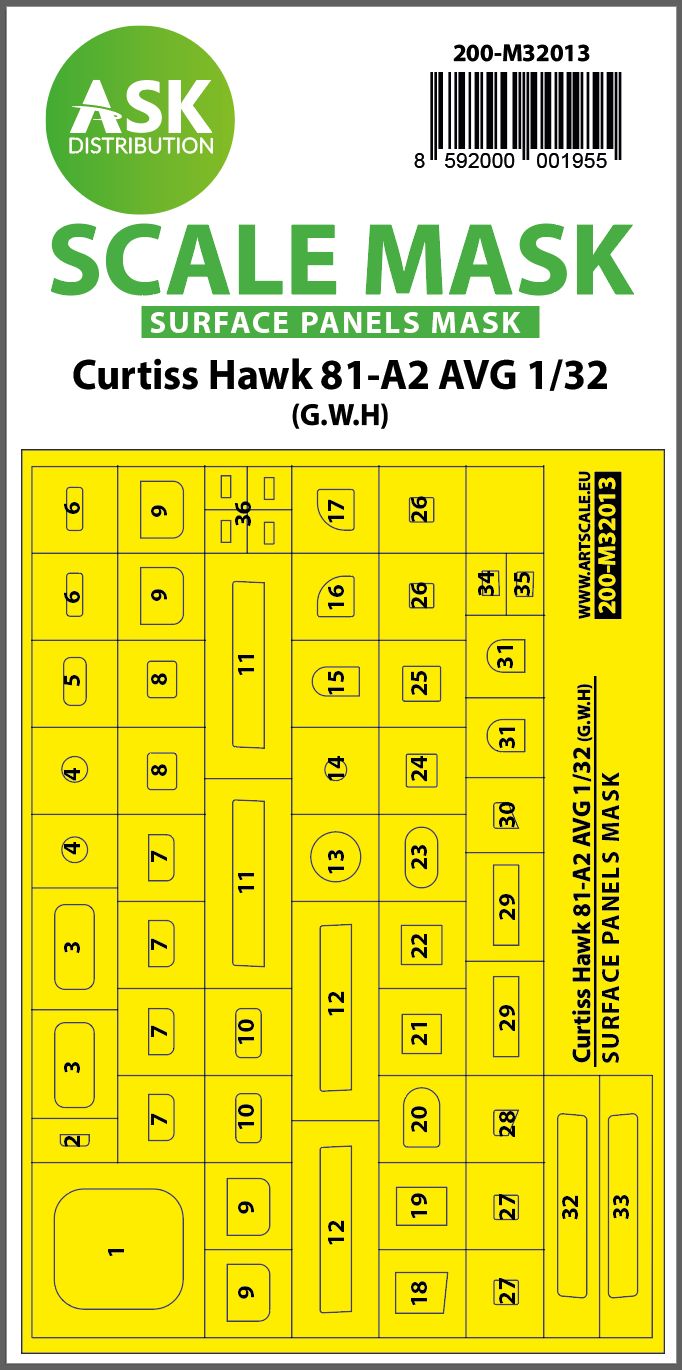 200-M32013 - Curtiss Hawk 81-A2 AVG surface panels masks for GWH - 1:32