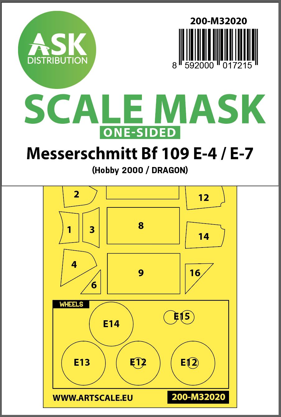 200-M32020 - Messerschmitt Bf 109E-4 &amp; E-7 one-sided express masks for Hobby2000, Dragon, HGW kit - 1:32