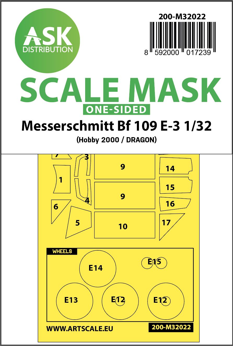 200-M32022 - Messerschmitt Bf 109E-3 one-sided express masks for Hobby2000/Dragon - 1:32