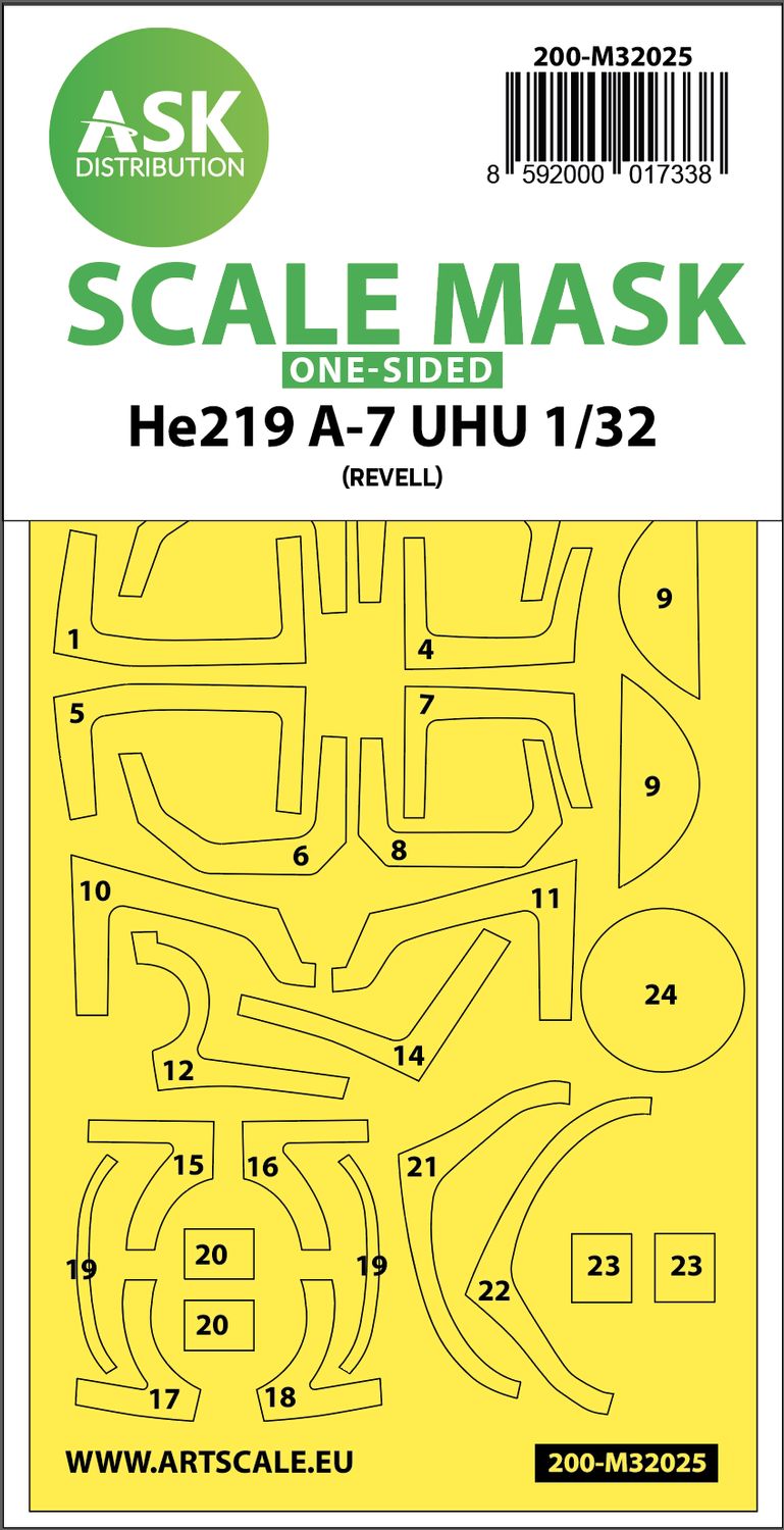 200-M32025 - Heinkel He 2019A-7 UHU one-sided express masks for Revell - 1:32