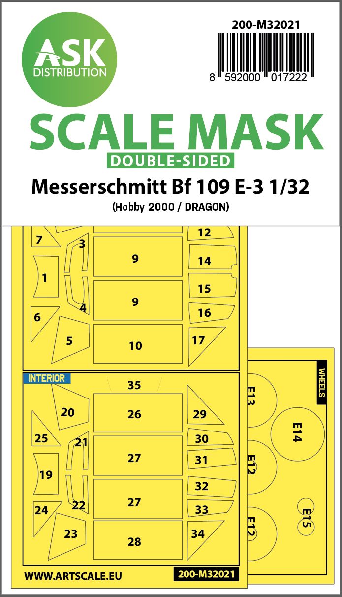 200-M32021 - Messerschmitt Bf 109E-3 double-sided express masks for Hobby2000/Dragon - 1:32
