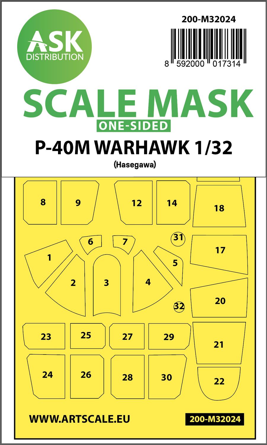 200-M32024 - P-40M Warhawk one-sided express masks for Hasegawa - 1:32