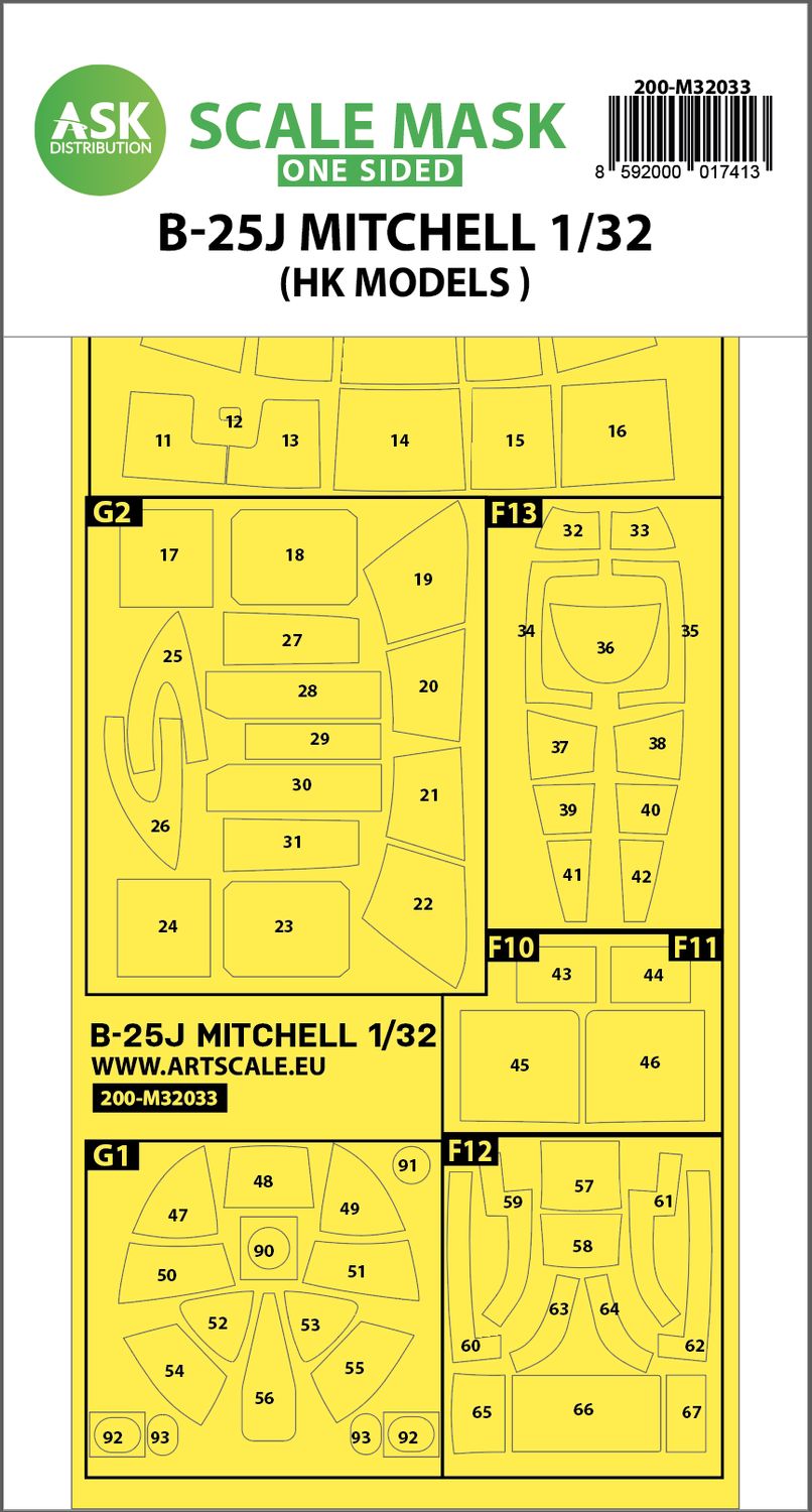200-M32033 - B-25J Mitchell one-sided mask for HK Models - 1:32