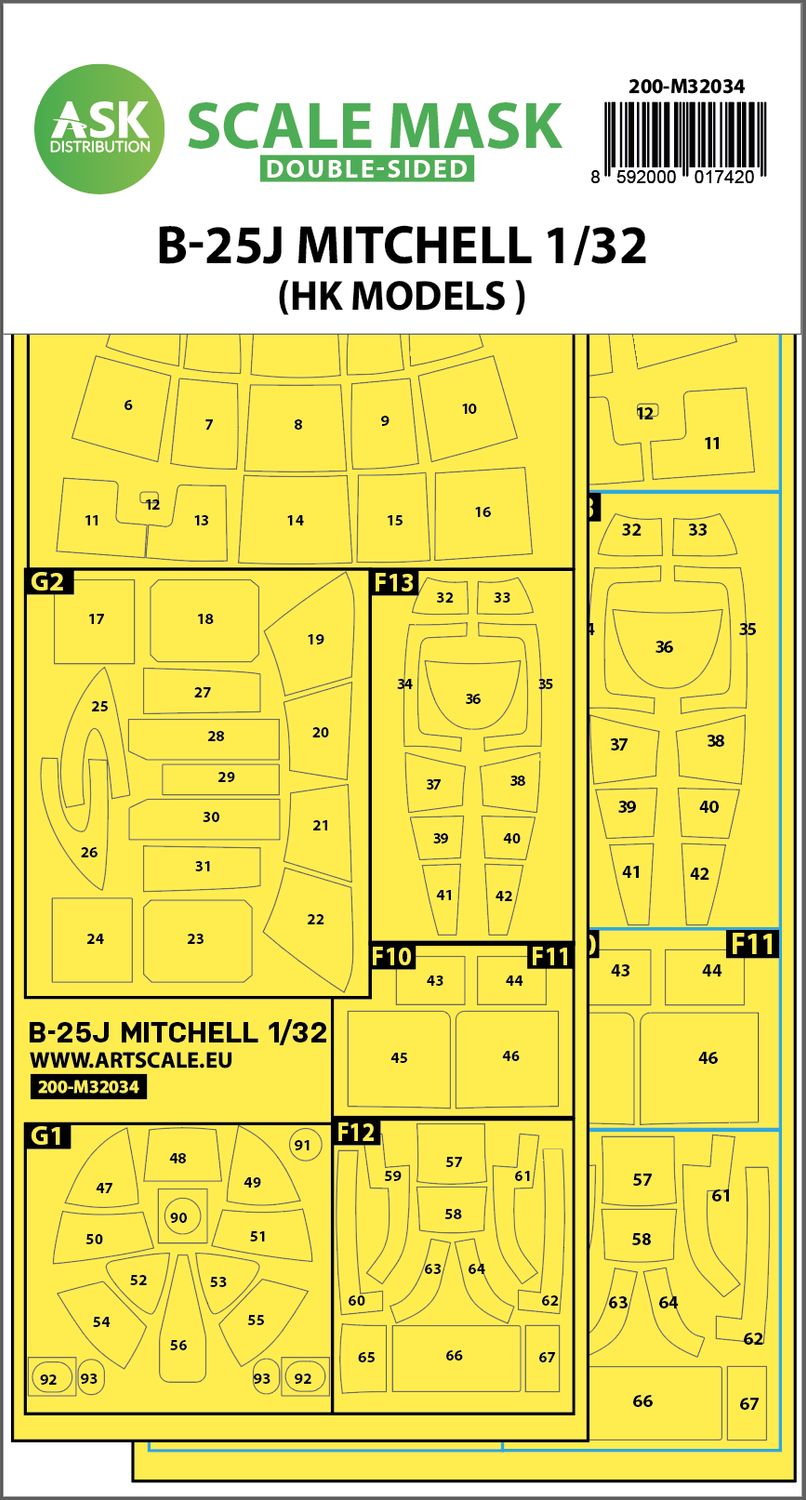 200-M32034 - B-25J Mitchell double-sided mask for HK Models - 1:32