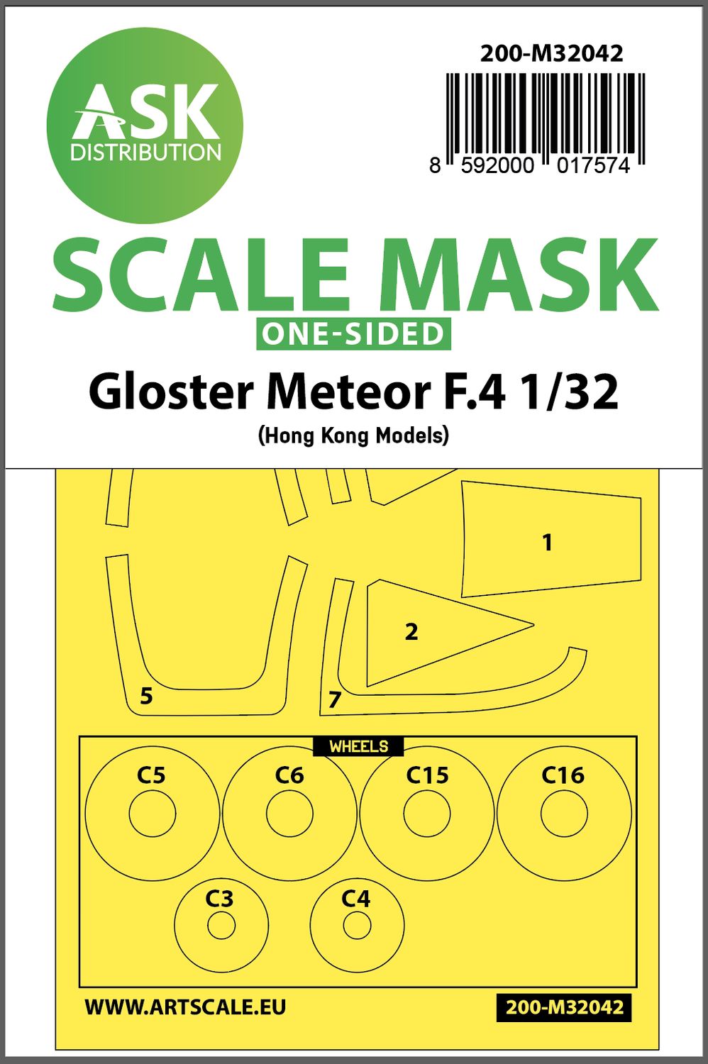 200-M32042 - Gloster Meteor F.4 one-sided mask for HK Models - 1:32