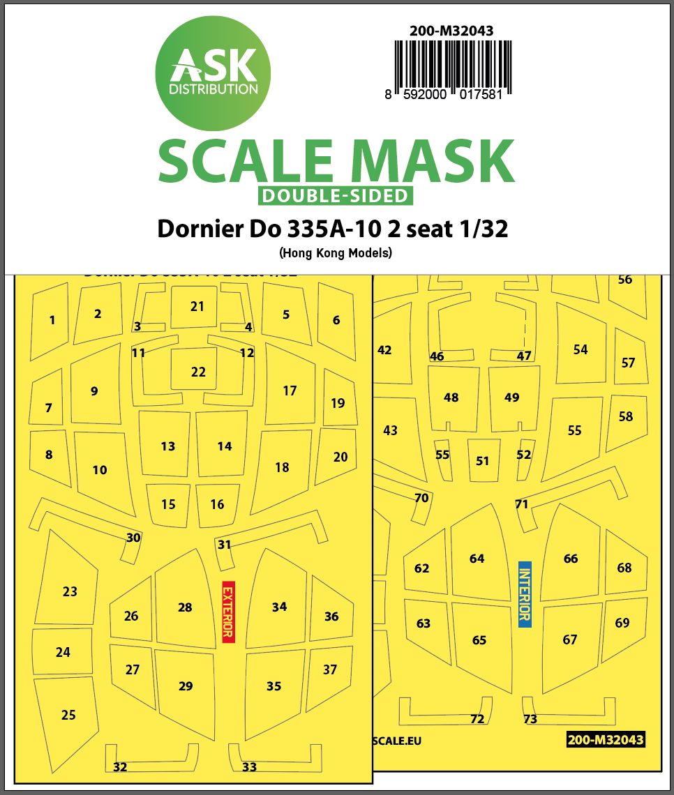 200-M32043 - Dornier Do 335A-10 two seater double-sided mask for HK Models - 1:32