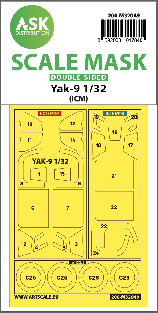 200-M32049 - Yak-9 double-sided pre-cutted mask for ICM - 1:32