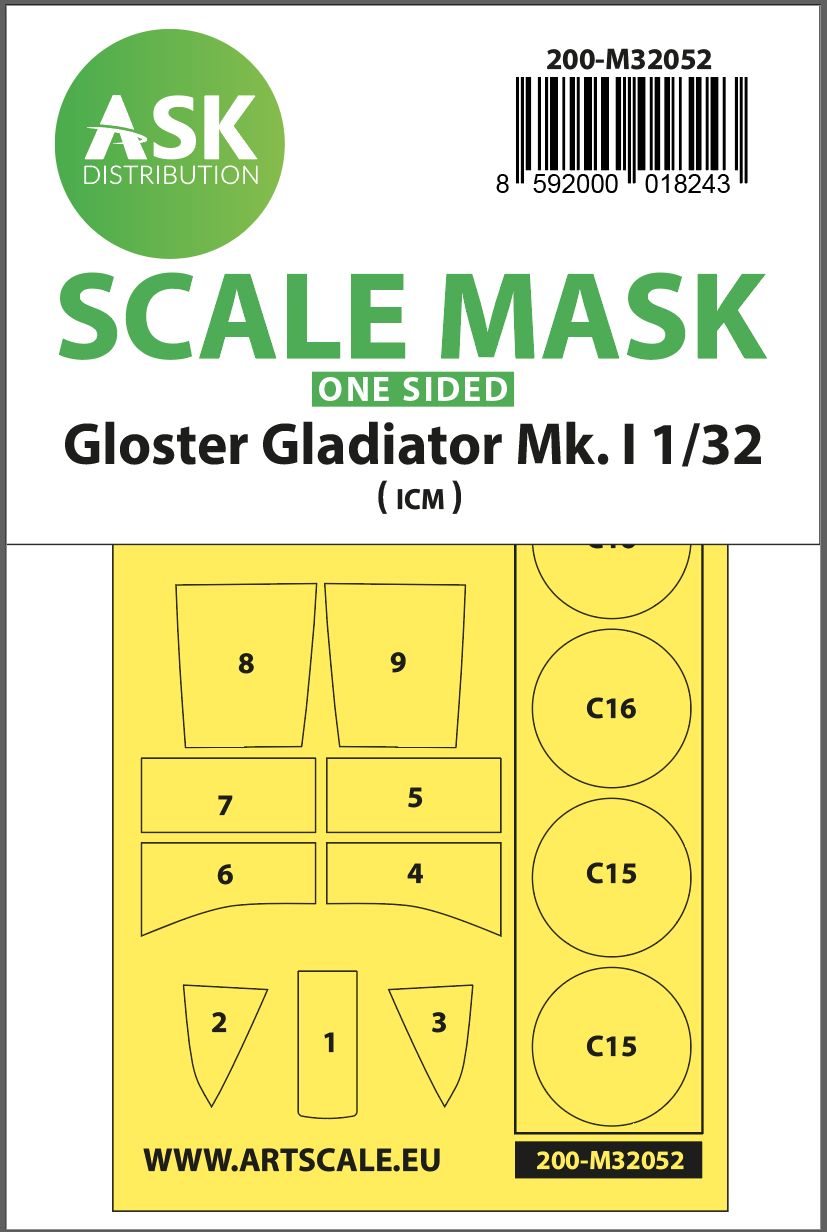 200-M32052 - Gloster Gladiator Mk.I one-sided painting mask for Revell / ICM - 1:32