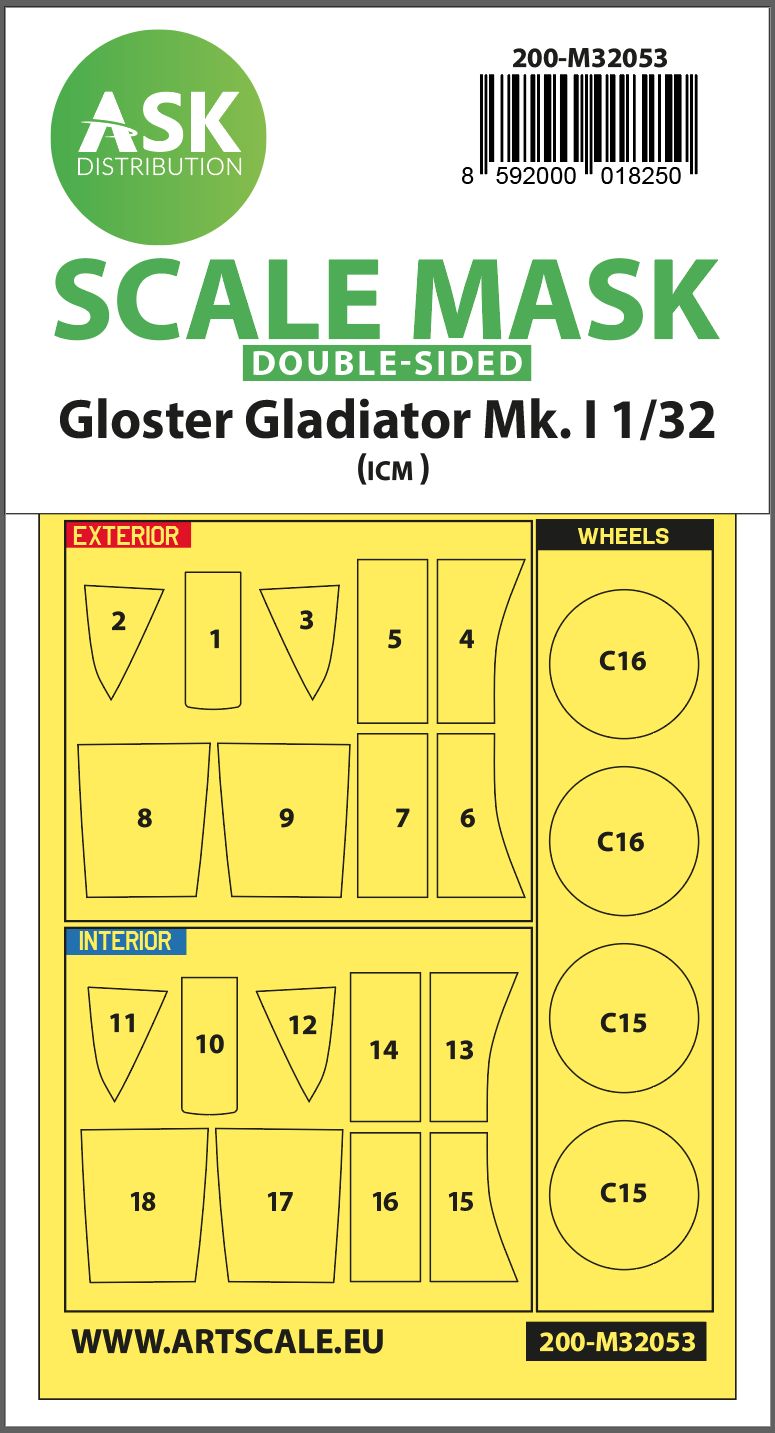 200-M32053 - Gloster Gladiator Mk.I double-sided painting mask for Revell / ICM - 1:32