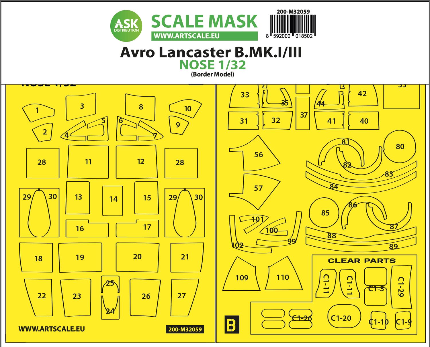 200-M32059 - Avro Lancaster Nose kit express self adhesive masks for Border Model - 1:32