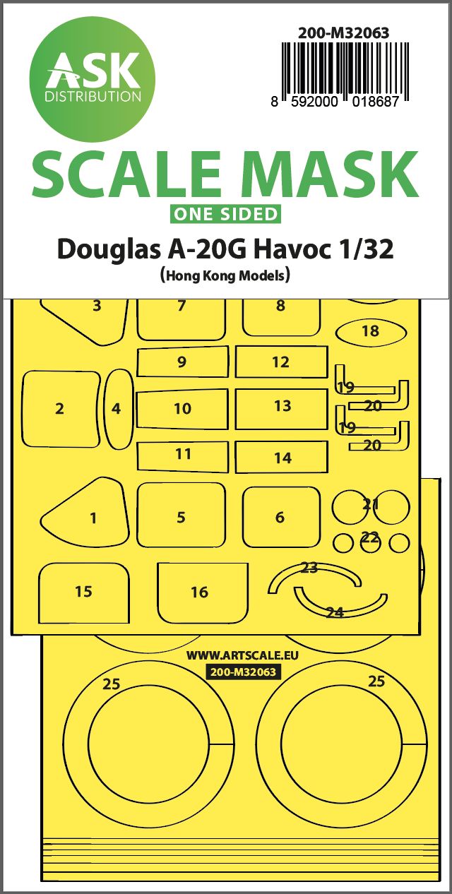 200-M32063 - A-20G Havoc one-sided express self adhesive mask for HK Model - 1:32