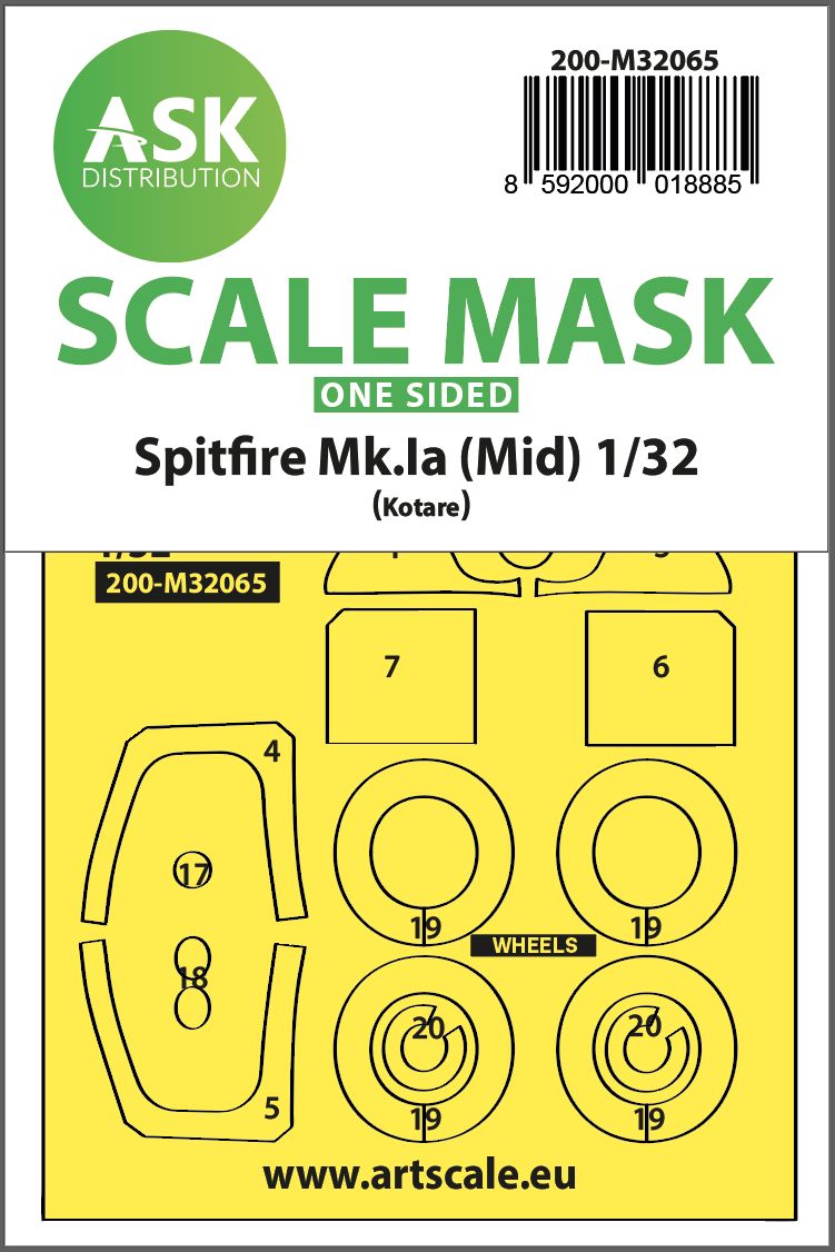 200-M32065 - Spitfire Mk.Ia (mid) one-sided express fit and self adhesive mask for Kotare - 1:32