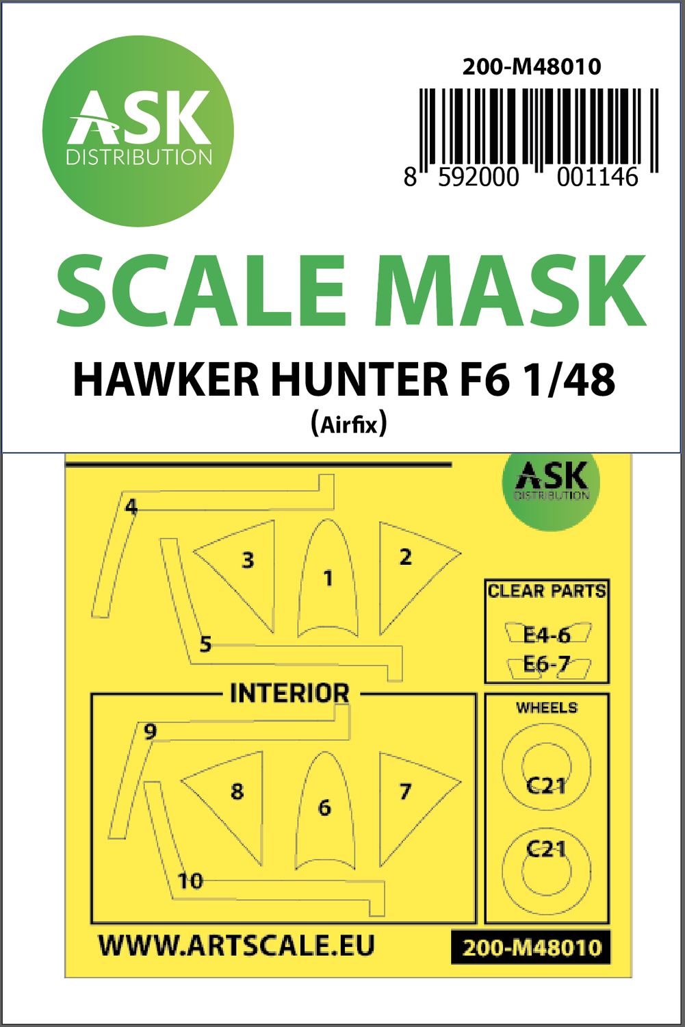 200-M48010 - Hawker Hunter F.6 double-sided painting mask for Airfix - 1:48